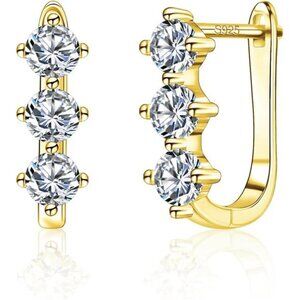 14K Gold Plated Cubic Zirconia Hoop Earrings for Women
